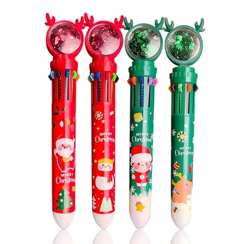 10 цветов Рождественские шариковые ручки, выдвижная шариковая ручка толкательного типа, 1 шт. Многоцветная маркерная ручка Рождественские подарки