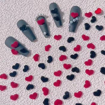 10 шт. флокирование мини любовь для ногтей ювелирные изделия 3D смола любовь сердце зимние талисманы для ногтей части красный черный 6 * 8 мм украшения для ногтей