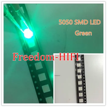 100шт 5050 SMD Зеленый PLCC-6 3-CHIPS 9000 MCD Сверхъяркий светодиод Высококачественные светодиоды 5050 Зеленый светодиод 5050 Диоды 5050