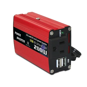 200 Вт Автомобильный инвертор постоянного тока 12 В в 220 В Преобразователь переменного тока 8,3 А USB-порты для зарядки Автомобильный адаптер зарядного устройства (красный)