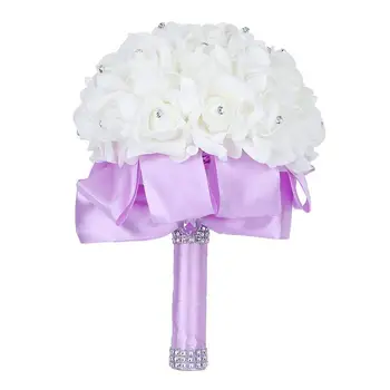 2023 Handmade Beautifu Сирень Невеста Подружка невесты Цветок Свадебный букет Искусственная розовая лента Хрустальные букеты de noiva