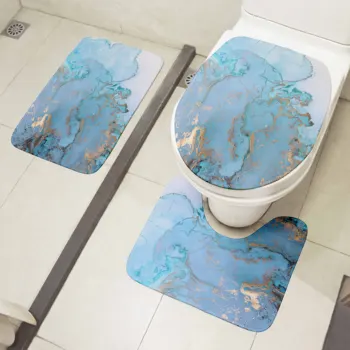 3D мраморные коврики для ванной комнаты Набор трехкомпонентных крышек сиденья унитаза Фланель Противоскользящий ковер Украшение для душа Коврик Коврик для входной двери