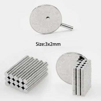 3x2 мм Неодимовый магнит N35 Сверхсильные мощные магниты 3 мм x 2 мм, 3 * 2 Маленький круглый магнит на холодильник NdFeB