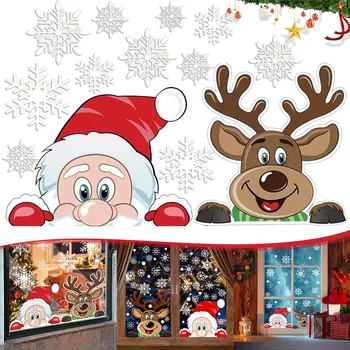 4 листа Рождественские наклейки для окон Санта-Клаус Лось Снежинка Стеклянная статическая наклейка для 2024 Navidad Home Party Decor Supplies