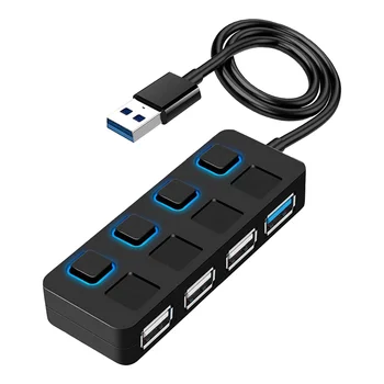 4 порта Концентратор USB 3.0 с индивидуальными переключателями питания со светодиодной подсветкой USB HUB Адаптер Расширитель Multi USB Splitter для Mac PC