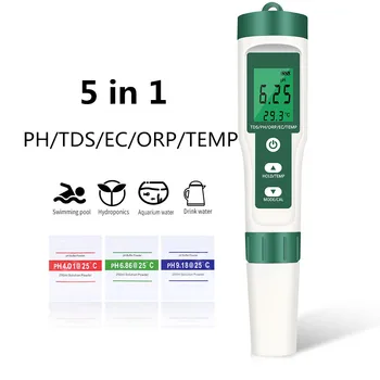 5 в 1 Цифровой измеритель рН TDS / EC / ОВП / измеритель температуры Портативный тестер монитора качества воды для бассейнов Аквариумы с питьевой водой