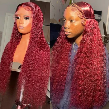 99J Цветные кружевные передние парики из натуральных волос 13x4 бордовый прозрачный кружевной парик с глубокой волной бразильский парик Remy T Part для женщин