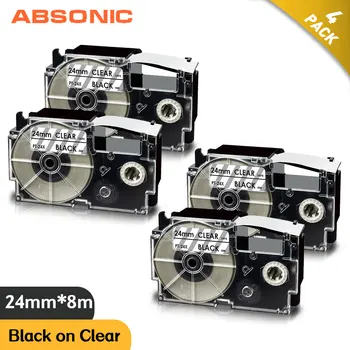 Absonic 2/4PCS XR-24X Этикеточная лента для Casio 24 мм черная на прозрачной ленте принтера, совместимая с пишущей машинкой для этикеток Casio KL8100 8200