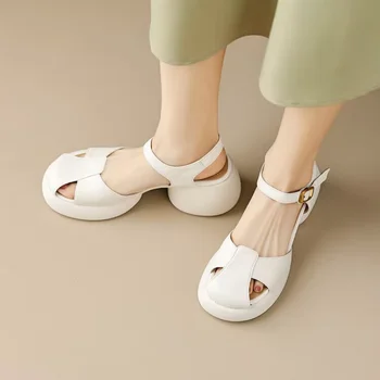 BCEBYL Новая летняя мода Удобные простые повседневные полые сандалии с круглым носком толстый каблук платформа Женская обувь Zapatos Mujer
