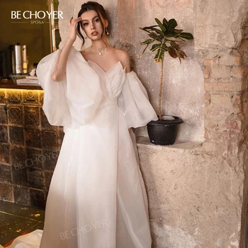 BECHOYER 2 в 1 Пышные рукава Свадебное платье 2023 Мода A-Line Придворный поезд Принцесса Платья невесты ZK01 Большие размеры Vestido de Noiva