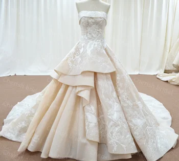 C5004B Изысканное свадебное платье без бретелек, кружевная аппликация без рукавов и бальное платье с пайетками Платье невесты Женское свадебное платье