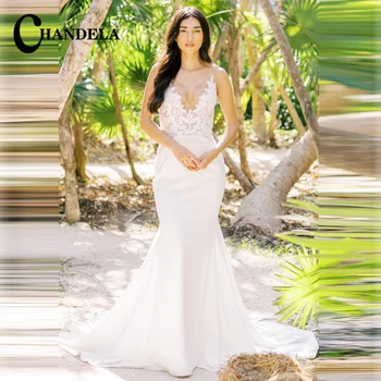 CHANDELA Сексуальные свадебные платья V-образным вырезом без рукавов русалка аппликации с открытой спиной свадебное платье Vestido de Casamento Индивидуальные для женщин