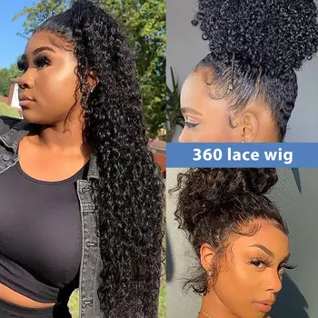 Deep Wave 360 HD Прозрачные кружевные передние парики Парики из натуральных волос для чернокожих женщин 360 Полное кружево Парики из натуральных волос предварительно выщипанные