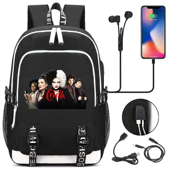 Disney Cruella de Vil Школьный рюкзак Подросток USB Зарядка Ноутбук Повседневный рюкзак Мальчик Девочка Студенческая сумка для книг Mochila Дорожная сумка