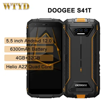 DOOGEE S41T Прочный телефон 4 ГБ + 32 ГБ IP68 / IP69K 6300 мАч Аккумулятор 5,5-дюймовый Android 12.0 MediaTek Helio A22 NFC Смартфон