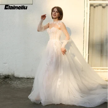 ELAINELIU Fancy Съемное Иллюзия Свадебное Платье Для Женщин Вырез Аппликации На Заказ Формальное Свадебное Платье Плюс Размер