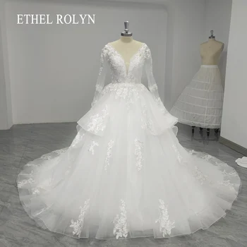 ETHEL ROLYN A-Line Свадебное платье с V-образным вырезом 2022 Длинные рукава Бисероплетение Аппликации с открытой спиной Часовня Поезд Свадебное платье Vestidos De Novia