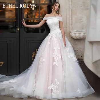 ETHEL ROLYN Розовое свадебное платье A Line 2023 Потрясающие аппликации Шлейф без бретелек с рукавами Vestido de Noiva Свадебное платье