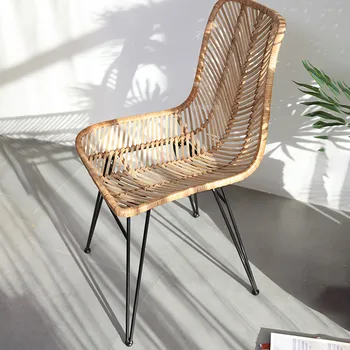 FOSUHOUSE Современный минималистичный пляжный стулья на открытом воздухе Балкон Ротанг Кресло Ретро Спинка Повседневный обеденный стул Уличная мебель