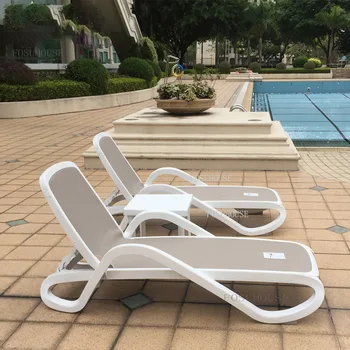 FOSUHOUSE Уличный стул Сине-белые пластиковые пляжные стулья Открытый плавательный бассейн Кресло для отдыха Кресло для отдыха в отеле Club Lounge B