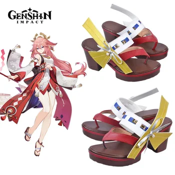 Game Genshinimpact Яэ Мико Гудзи Яэ Косплей Сандалии Аниме Высокий каблук Женская платформа Мода Повседневная Милая Cos Модная обувь