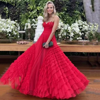 Itsmilla Vestidos de Fiesta Elegantes Para Mujer 2023 Красная возлюбленная A-Line Многоуровневые платья из тюля для вечернего выпускного вечера Молния с открытой спиной
