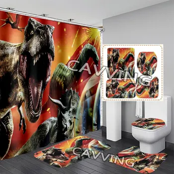 Jurassic World 3D-печатная занавеска для душа Водонепроницаемая занавеска для ванной комнаты Противоскользящий коврик для ванны Набор туалетных ковриков K02