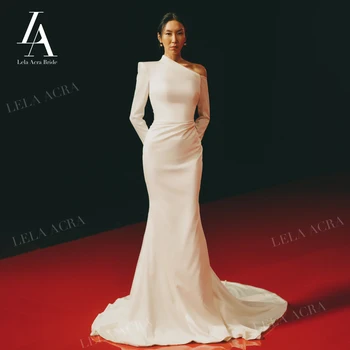 LelaAcra Свадебное платье с длинным рукавом для женщин 2023 Атласный изящный русалка Придворный поезд Принцесса Платья невесты VS29 Vestido de Noiva