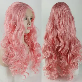 Living Pink Loose Deep Wave Synthetic 13X4 Кружевной Передний Парик Бесклеевой Высококачественный Термостойкий Волокно Волосы Для Женщин Косплей Парики