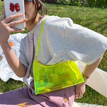 Macaron Jelly Прозрачная сумка через плечо Новая мода и популярный универсальный стиль пластиковая ручная женская сумка Cool