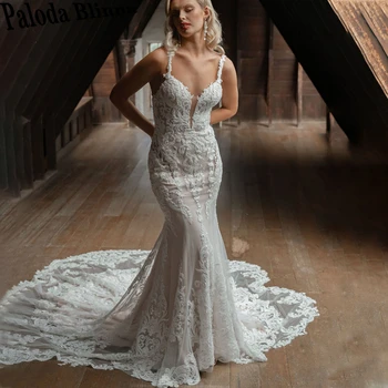 Paloda Потрясающие свадебные платья русалки 2024 Свадебное платье Кружевные аппликации для женщин Vestido De Casamento Придворный поезд, сделанный на заказ
