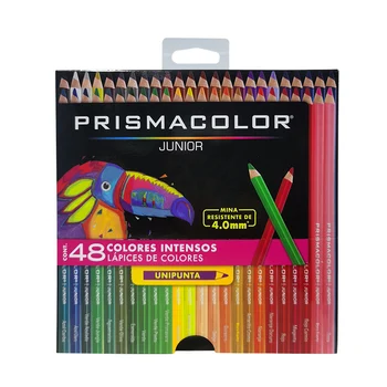 Prismacolor Junior 48 Lapis de Cor Estojo de Paper Box, маслянистые цветные сердечники 4,0 мм, идеально подходят для рисования и раскрашивания, испанская версия