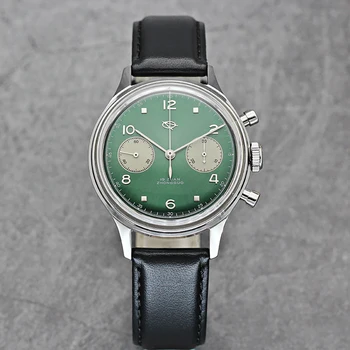 Red Star Модные мужские зеленые часы с хронографом 1901 Движение Мужчины Ручные механические часы Кожаные часы на гусиной шее