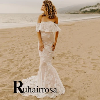 Ruhair Beach Сексуальные свадебные платья русалки для женщин с открытыми плечами аппликации кружева часовня шлейф сделан на заказ Vestidos De Novia