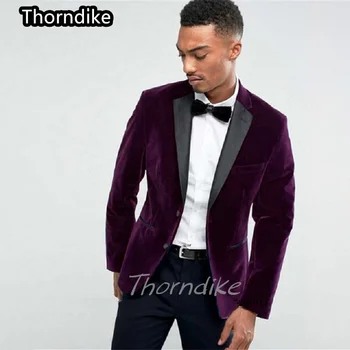 Thorndike 2022 Новейший внешний дизайн брюк Фиолетовый бархатный мужской костюм Выпускной смокинг Slim Fit 2 шт. Стиль жениха на заказ