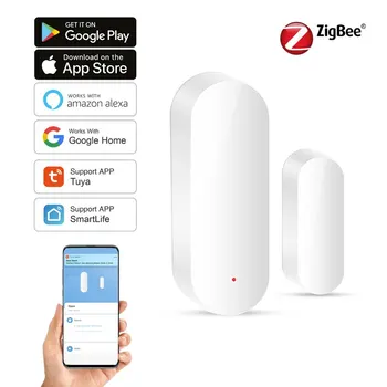 Tuya Smart Zigbee Датчик открытой двери Датчик закрытия Уведомление об управлении приложением Smartlife, совместимое с Alexa Google Home