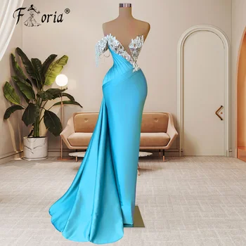 vestidos de mujer элегантные атласные кристаллы русалка выпускные платья небесно-голубые вечерние платья с открытой спиной на заказ платье для гала-вечера