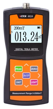 VICTOR 862A Высокочувствительный автоматический цифровой измеритель Тесла 0-2500 MT 25000Gs 2 единицы MT Gs Измеритель магнитного поля