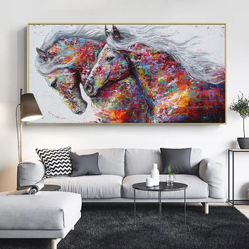 Анималистическое искусство Две бегущие лошади Холст Живопись Настенное искусство Картины для гостиной Современное абстрактное искусство Принты Плакаты