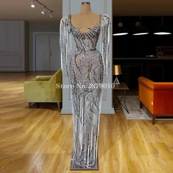 Африканская роскошь блестящие с длинными рукавами вечернее платье-футляр на всю длину блестки бисероплетение выпускное платье вечернее платье 2020 Дубай