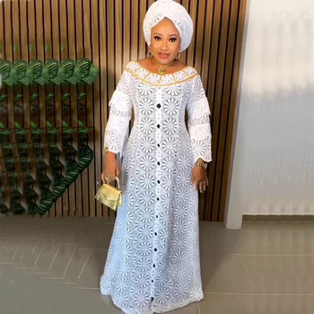 Африканские платья для женщин Элегантные Hollow Out Новая мусульманская мода Абайя Дашики Кружевной халат Кафтан Длинное макси-платье 2023