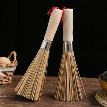 Бамбуковый полоз для чистки горшков Щетка для мытья посуды с деревянной ручкой для домашней кухни Мойка чугунных кастрюль Ручные
