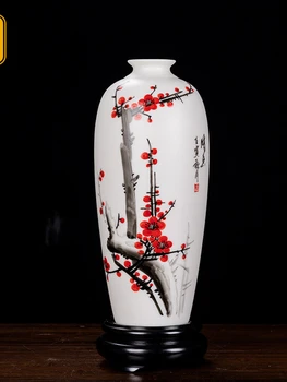 белый нефрит фарфор ручная роспись маленькая бутылка долголетия ваза украшение гостиная цветочная композиция китайский классический дом