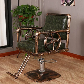винтажные американские железные парикмахерские стулья Мягкий стул для салона красоты Кресло в стиле ретро Adjust Makeup Chair Office Мебель для парикмахерской