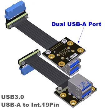 Внутренняя материнская плата 19/20-контактный на 2-портовый плоский ленточный кабель USB 3.0 типа A с отверстиями для винтов Двойной USB-адаптер A 90 градусов