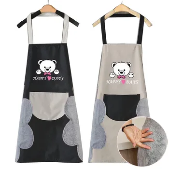 Водонепроницаемый маслостойкий милый медведь кулинарный фартук женщины могут вытирать руки с обеих сторон пинафор фартуки кухонное платье аксессуары для выпечки