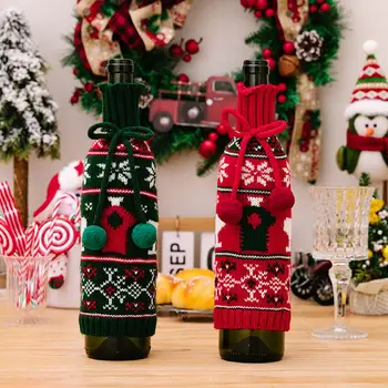 Высококачественная крышка винной бутылки Вязаная крышка бутылки вина Изысканная рождественская вязаная крышка бутылки вина привлекательная для дома
