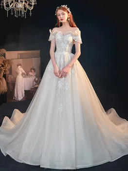 Высококачественное легкое свадебное платье на одно плечо темперамент невесты было тонким звездным небом слеженное платье мечты