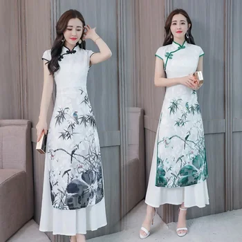 Вьетнам Традиционное Платье Женщины Лето 2020 Cheongsam Восточное Платье Китайский Стиль Qipao Ao Dai Платье Вьетнам Одежда FF2773