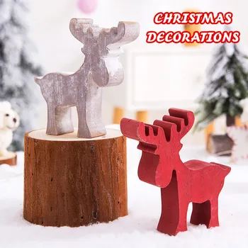 Деревянное украшение фигурки оленя Красное и белое рождественское настольное украшение с деревянными украшениями для фигурки оленя Быстрая доставка